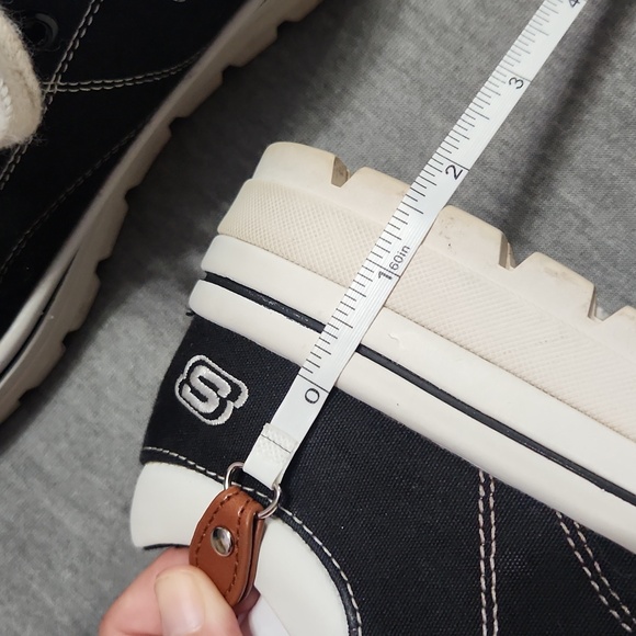 Vintage Y2K SKECHERS Chunky Puffy Platform Lug Sole Black Canvas Sneakers Shoes - Picture 11 of 17